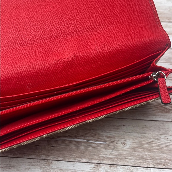 Coach Red Orange and Brown Signature Wallet - Picture 6 of 11